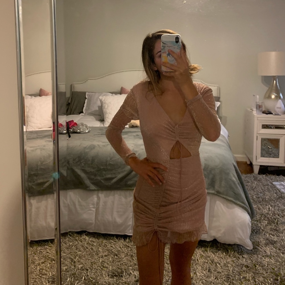 Light Pink Sparkly Cutout Mini Dress